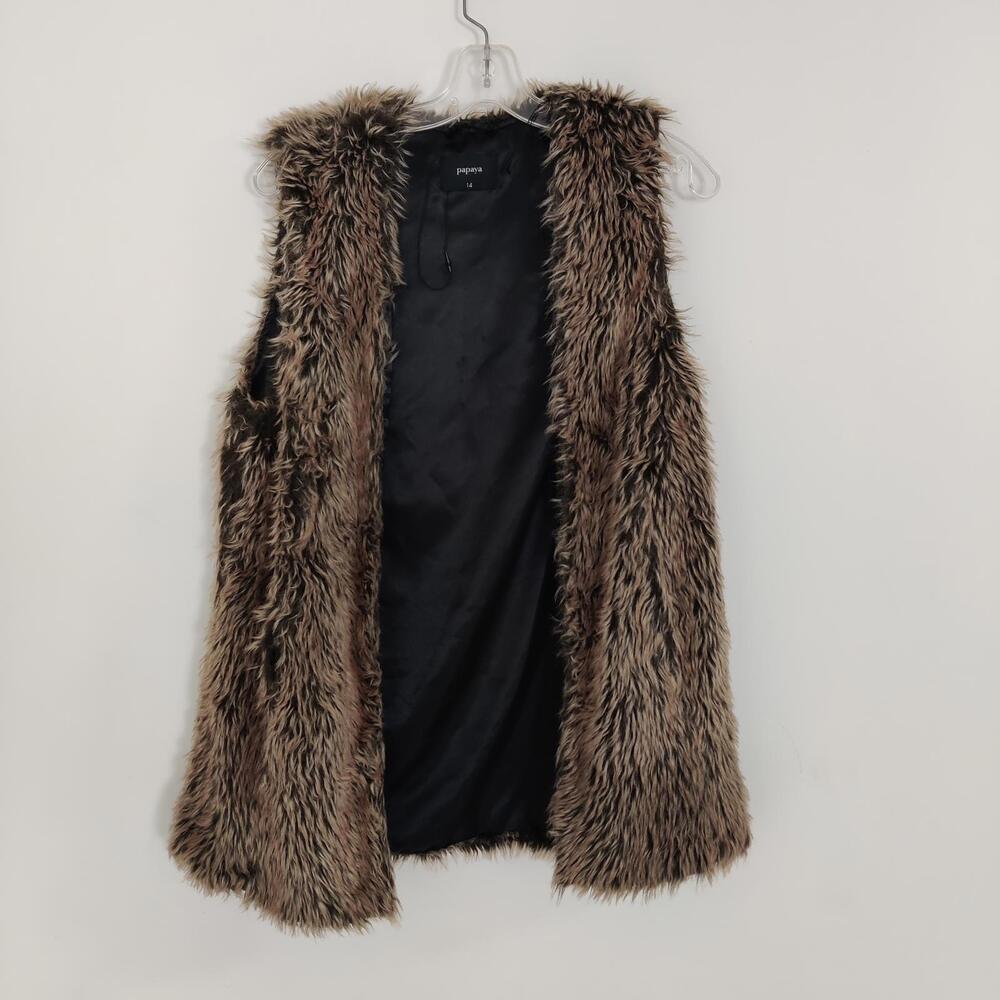 Papaya Women's Faux Fur Vest Size 14 Feminine Mafia Boss Vegan
